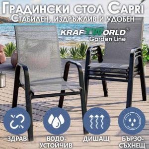 Градински Метален Стол Capri с Текстилна Седалка – Комфорт и Стил за Външни Пространства