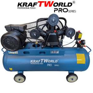 Професионален компресор за въздух KraftWorld Pro 100 литра, ремъчно задвижване