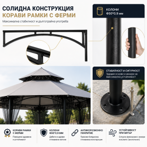 Луксозен шестоъгълен павилион Royal Oasis Hexagon 2×2 м с комарници