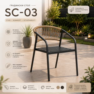 Градински стол SC-03 с метална рамка 54×63×74 см – Бежов