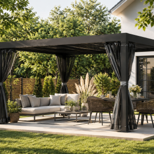 Prestige Pergola 3x3 – Луксозна алуминиева пергола в тъмносив антрацит