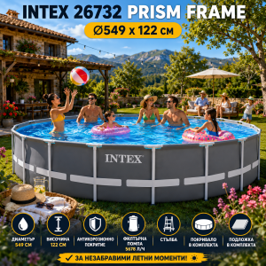 Сглобяем басейн Intex Prism Frame 26732 – Ø549 × 122 см, с филтърна помпа и аксесоари