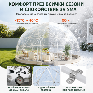 Прозрачна Куполна Градинска Шатра Garden Dome – Панорамна PVC Оранжерия за Двор, Градина и Тераса
