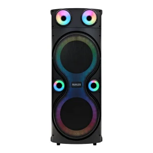 Активна Тонколона Muhler MAX125R – 2×12” + 3”, 80W, Bluetooth, FM радио, LED осветление, 2 безжични микрофона