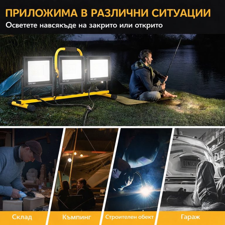 Троен LED прожектор на статив 30000 lm – строителна лампа 220V ПРОДУКТИ Троен LED прожектор на статив 30000 lm – строителна лампа 220V